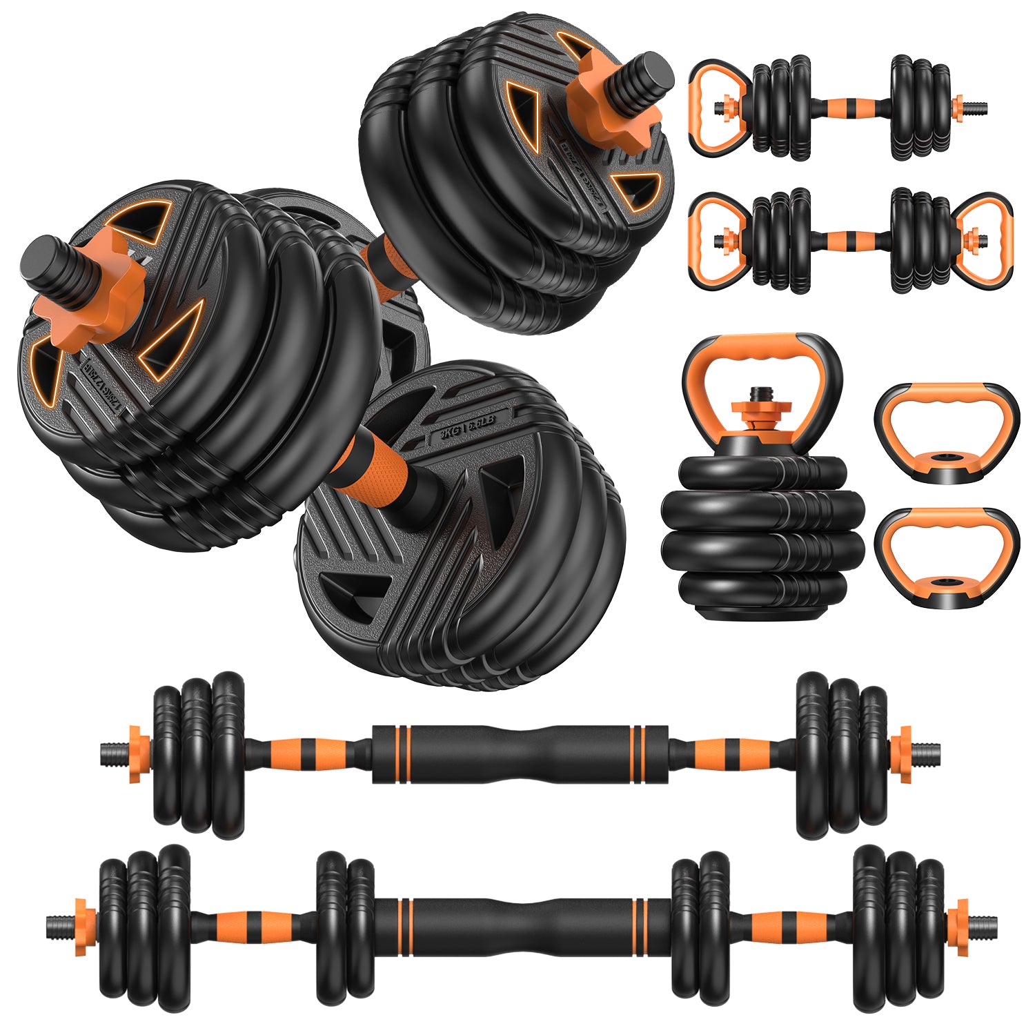 Miucore 88lbs Adjustable Dumbbell Set with Connector, 5 in 1 Weight Dumbbell Set Used as Barbell, Kettlebells, Push up Stand, Weight Plate, Fitness Workout Equipment for Home Gym