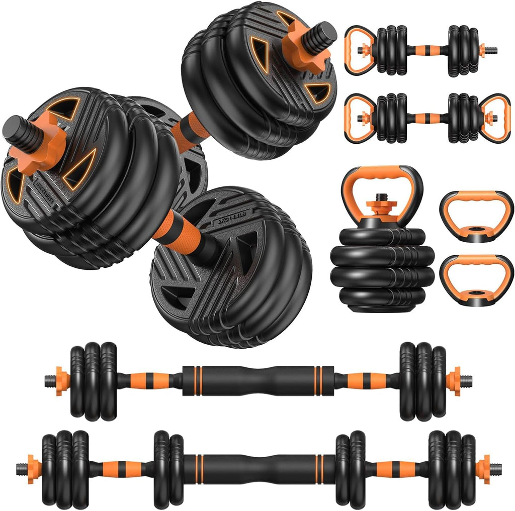 Miucore Adjustable Dumbbell Set, 33lbs Free Weights Set with Connector, 5 in 1 Weights Dumbbells Set Used as Barbell, Kettlebells, Push up Stand, Weight Plate, Fitness Exercise for Home Gym Workout