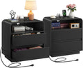 Miucore Black Nightstands Set of 2, Wide Round Bedside Table Set 2 with Charging Station, Large End Table with 2 Drawers Curved Design Modern Nightstand for Bedroom Sofa Home Office