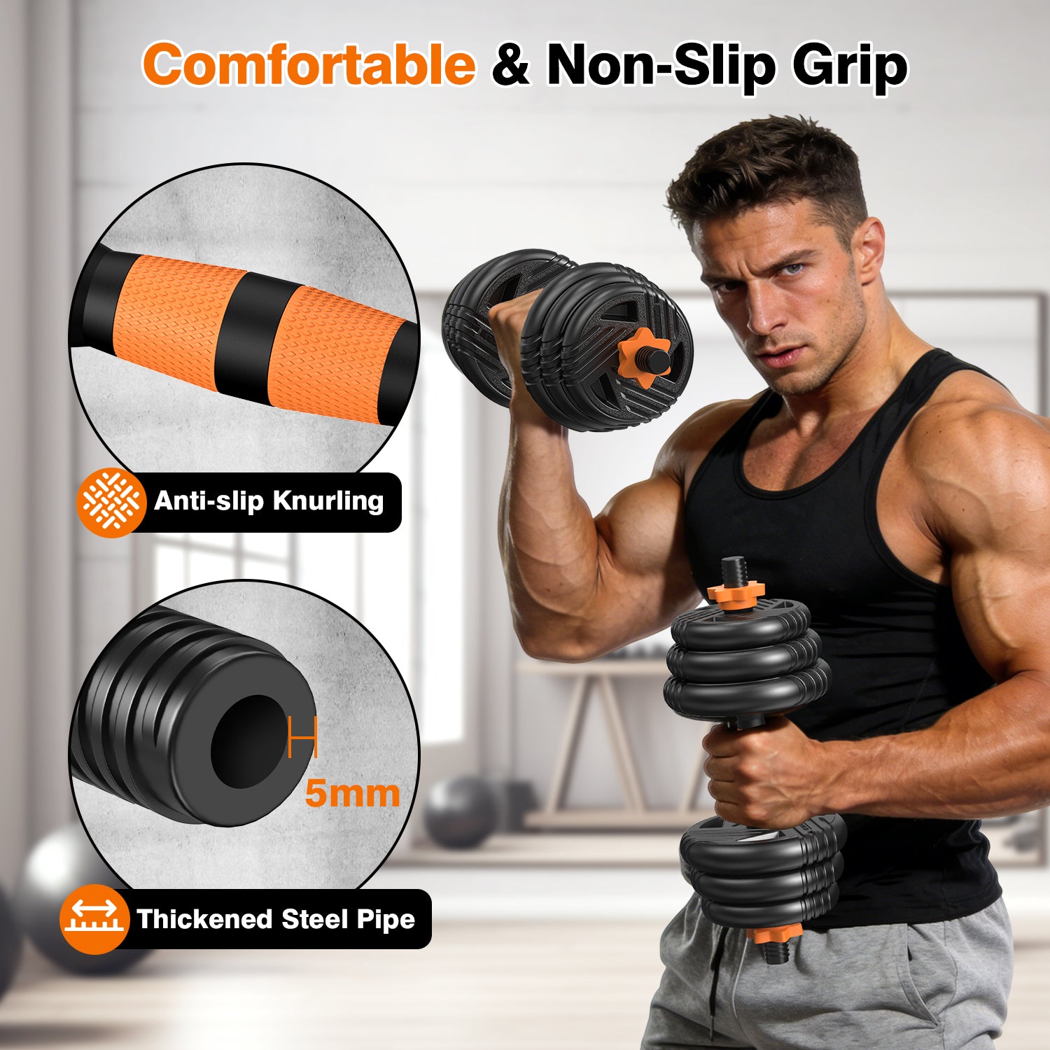 Miucore 88lbs Adjustable Dumbbell Set with Connector, 5 in 1 Weight Dumbbell Set Used as Barbell, Kettlebells, Push up Stand, Weight Plate, Fitness Workout Equipment for Home Gym