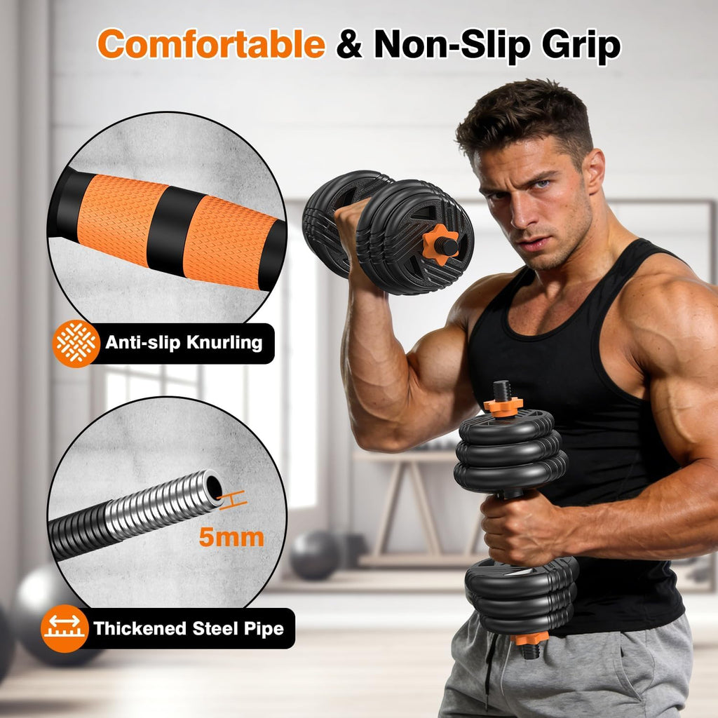 Miucore Adjustable Dumbbell Set, 33lbs Free Weights Set with Connector, 5 in 1 Weights Dumbbells Set Used as Barbell, Kettlebells, Push up Stand, Weight Plate, Fitness Exercise for Home Gym Workout