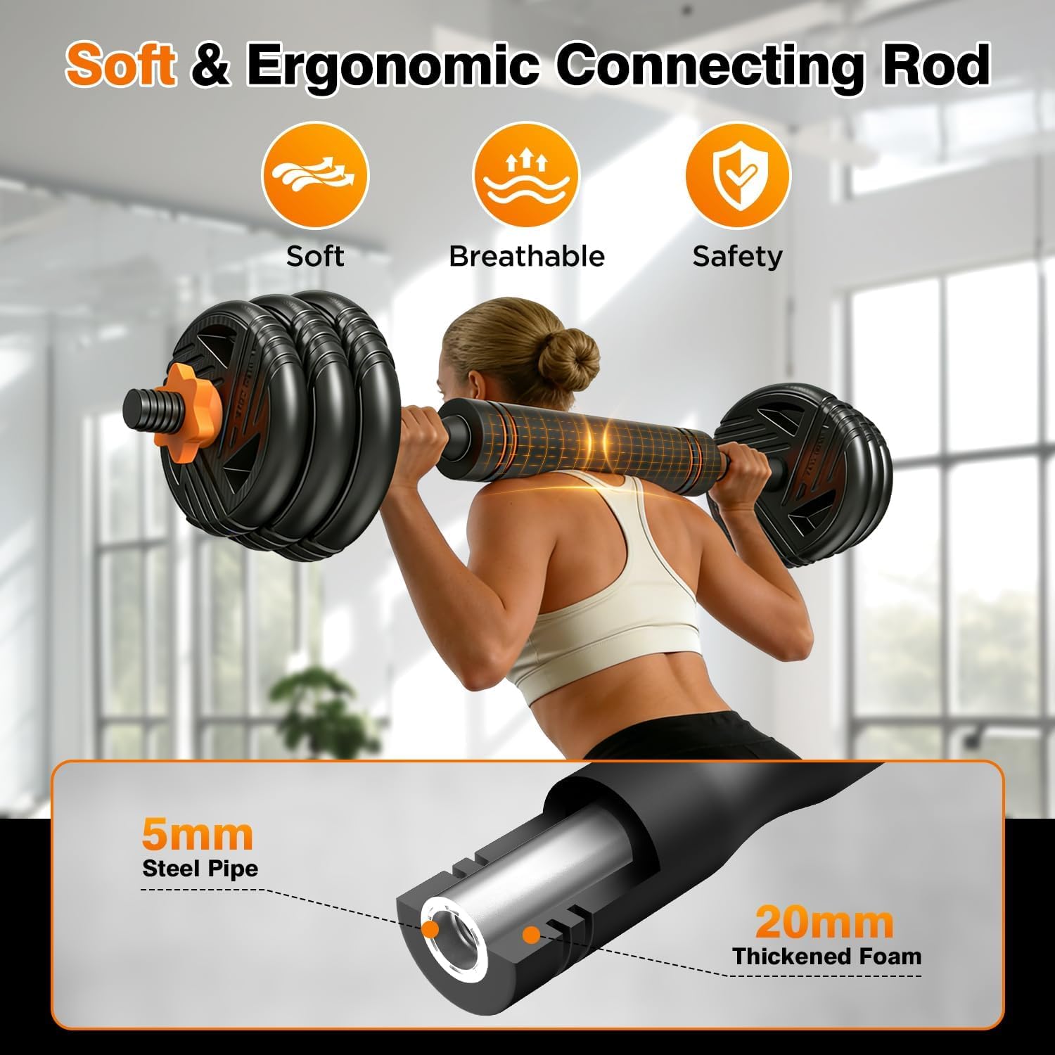 Miucore Adjustable Dumbbell Set, 33lbs Free Weights Set with Connector, 5 in 1 Weights Dumbbells Set Used as Barbell, Kettlebells, Push up Stand, Weight Plate, Fitness Exercise for Home Gym Workout