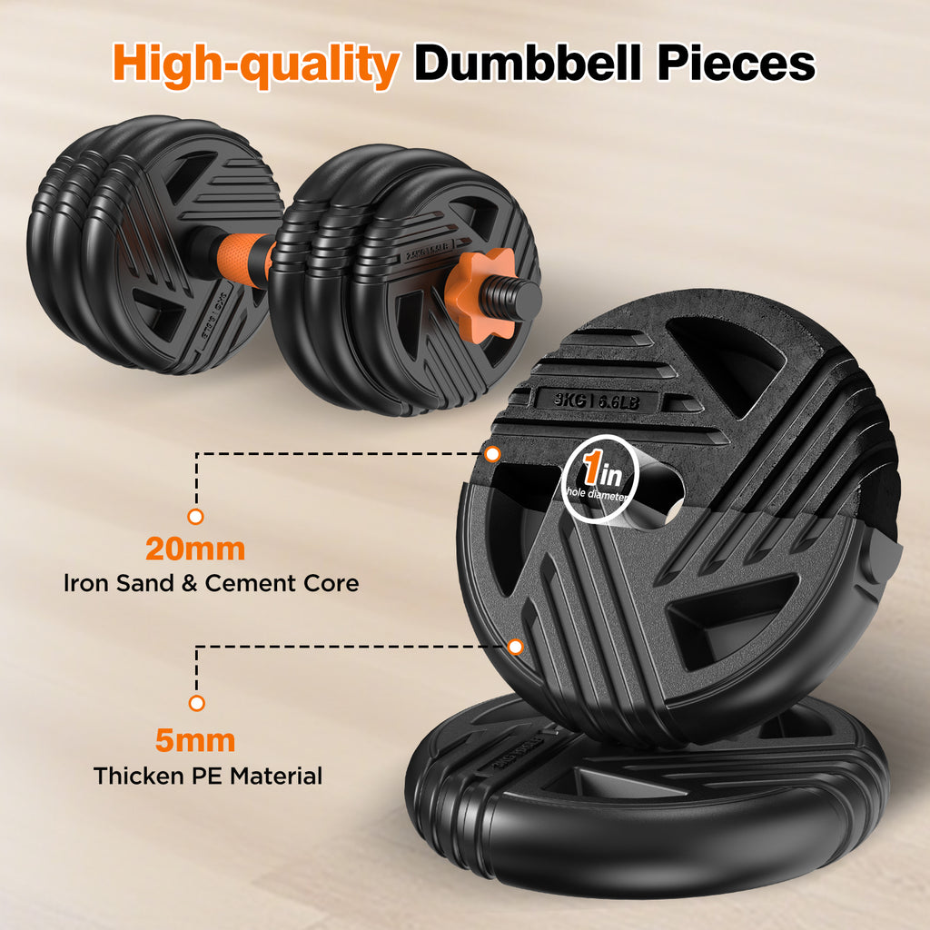 Miucore 88lbs Adjustable Dumbbell Set with Connector, 5 in 1 Weight Dumbbell Set Used as Barbell, Kettlebells, Push up Stand, Weight Plate, Fitness Workout Equipment for Home Gym